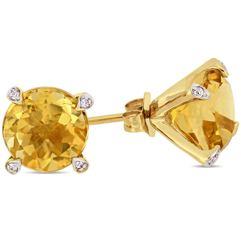 8.0mm Citrine and Diamond Accent Stud Earrings in 10K Gold