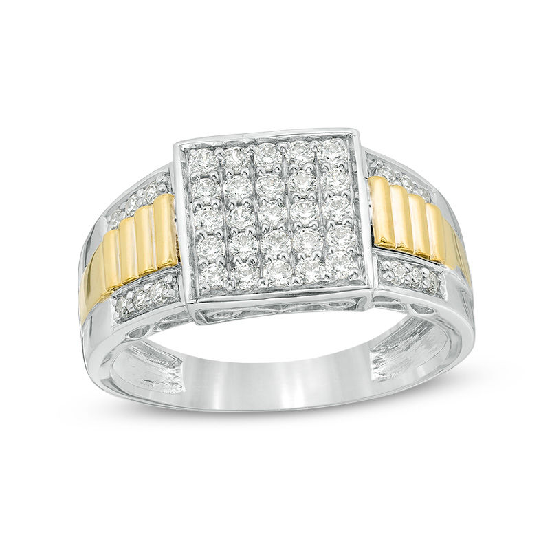 Men's 0.58 CT. T.W. Composite Diamond Stepped Shank Ring in Sterling Silver and 10K Gold