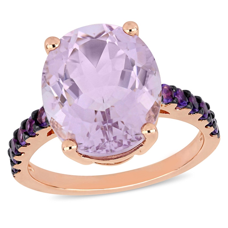 Main Image 1 of Oval and Round Amethyst Engagement Ring in Sterling Silver with Rose Rhodium