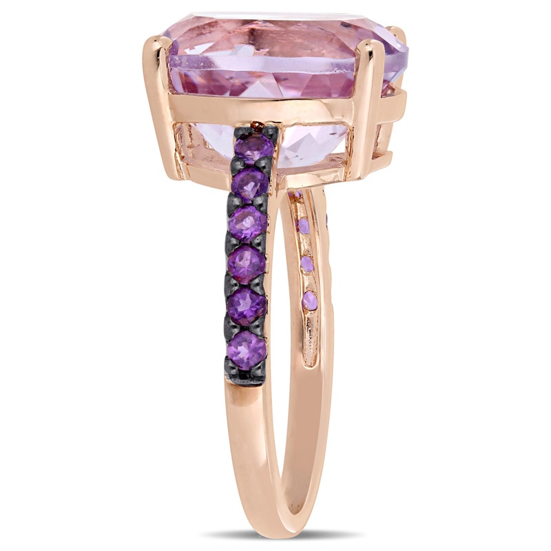 Main Image 2 of Oval and Round Amethyst Engagement Ring in Sterling Silver with Rose Rhodium