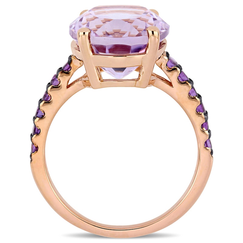 Main Image 3 of Oval and Round Amethyst Engagement Ring in Sterling Silver with Rose Rhodium
