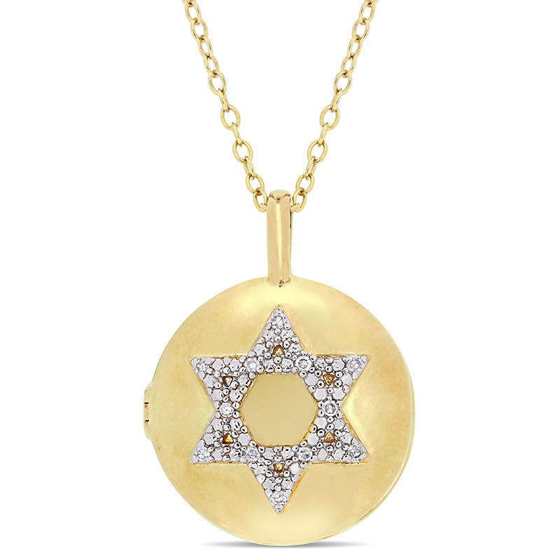 0.04 CT. T.W. Diamond Star of David Circle Locket in Sterling Silver with Yellow Rhodium