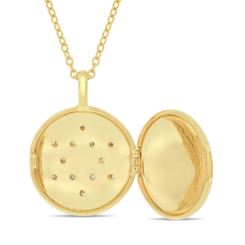 Main Image 3 of 0.04 CT. T.W. Diamond Star of David Circle Locket in Sterling Silver with Yellow Rhodium