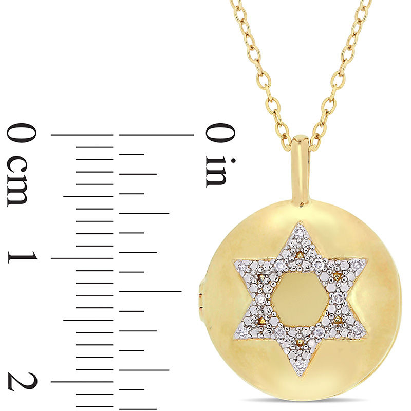 Main Image 4 of 0.04 CT. T.W. Diamond Star of David Circle Locket in Sterling Silver with Yellow Rhodium