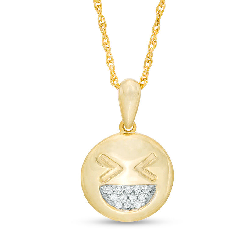0.04 CT. T.W. Diamond Smiley Face with Tightly Closed Eyes Pendant in Sterling Silver with 14K Gold Plate