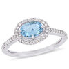 Thumbnail Image 0 of Sideways Oval Aquamarine and 0.23 CT. T.W. Diamond Frame Ring in 10K White Gold