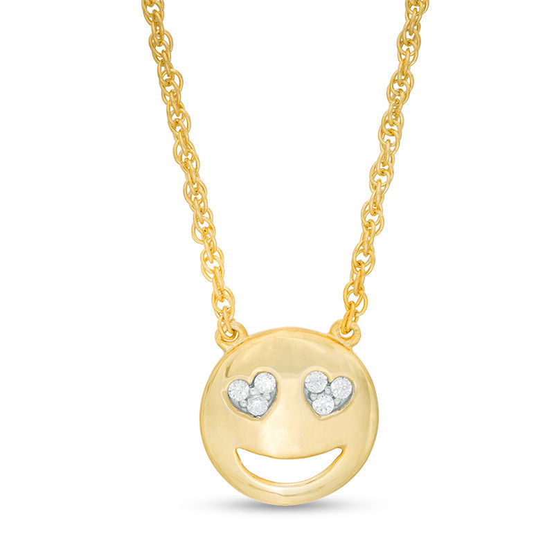 Peoples 0.04 CT. T.W. Diamond Smiley Face with Heart-Eyes Necklace