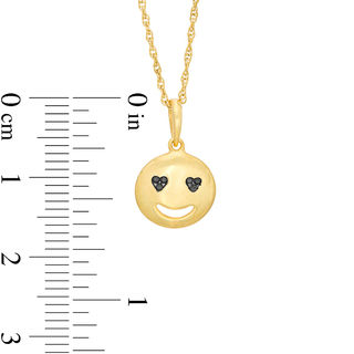 Black Diamond Accent Smiley Face with Heart-Eyes Pendant in Sterling Silver with 14K Gold Plate