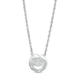 Diamond Accent Smiley Face with Heart-Eyes Necklace in Sterling Silver