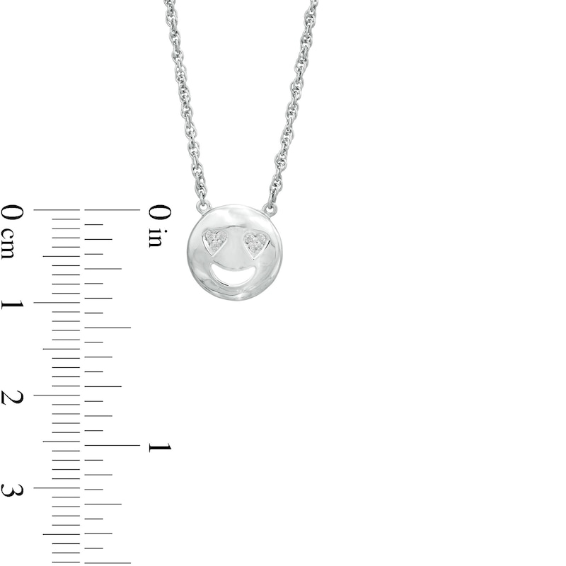 Diamond Accent Smiley Face with Heart-Eyes Necklace in Sterling Silver