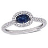 Thumbnail Image 1 of Sideways Oval Blue Sapphire and 0.18 CT. T.W. Diamond Frame Ring in 14K White Gold