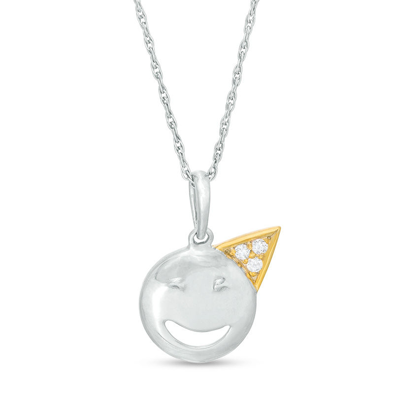 Diamond Accent Smiley Face with Party Hat Pendant in Sterling Silver and 10K Gold