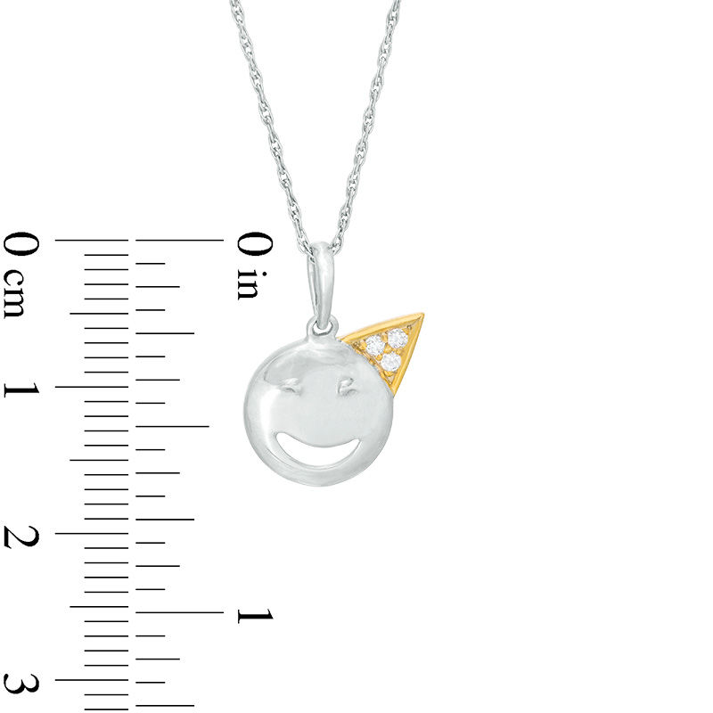 Diamond Accent Smiley Face with Party Hat Pendant in Sterling Silver and 10K Gold