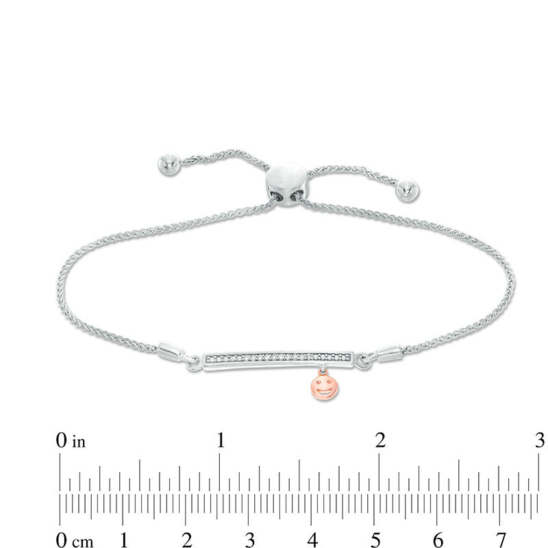 Main Image 2 of 0.04 CT. T.W. Diamond Bar and Smiley Face Charm Bolo Bracelet in Sterling Silver and 10K Rose Gold - 9.5&quot;