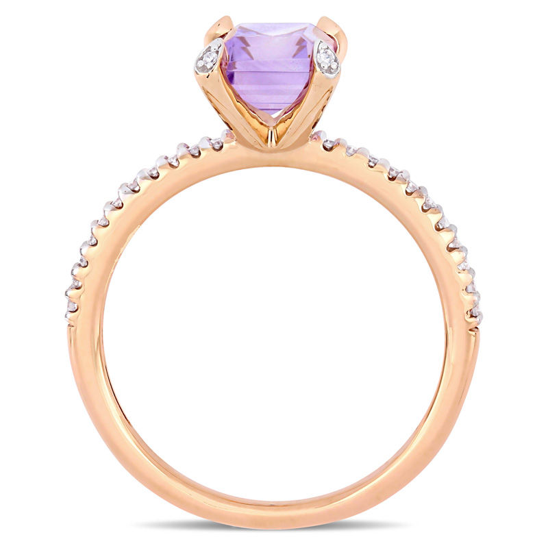 Emerald-Cut Amethyst and 0.10 CT. T.W. Diamond Engagement Ring in 10K Rose Gold