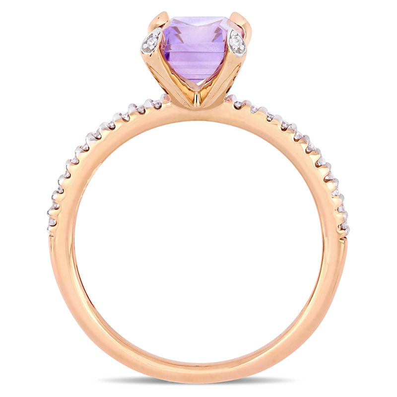 Main Image 4 of Emerald-Cut Amethyst and 0.10 CT. T.W. Diamond Engagement Ring in 10K Rose Gold