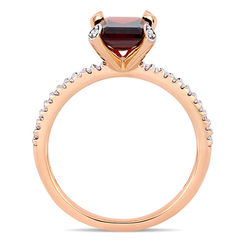 Main Image 4 of Emerald-Cut Garnet and 0.10 CT. T.W. Diamond Engagement Ring in 10K Rose Gold