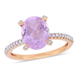 Oval Amethyst and 0.10 CT. T.W. Diamond Engagement Ring in 10K Rose Gold