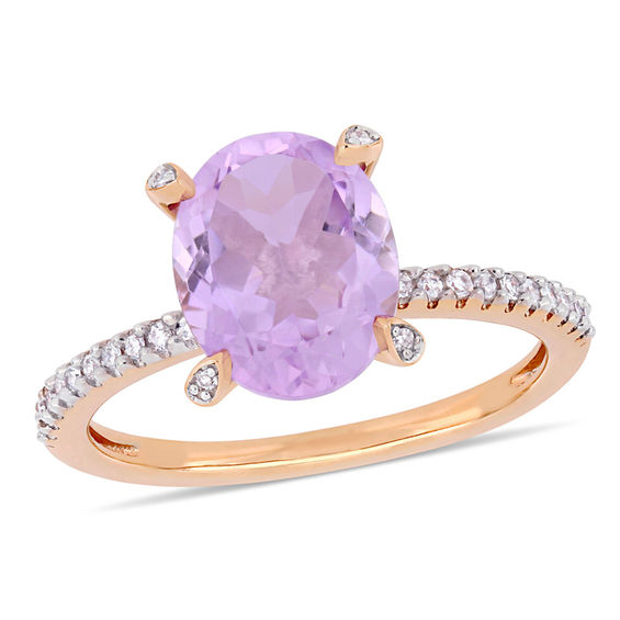 Oval Amethyst and 0.10 CT. T.W. Diamond Engagement Ring in 10K Rose Gold