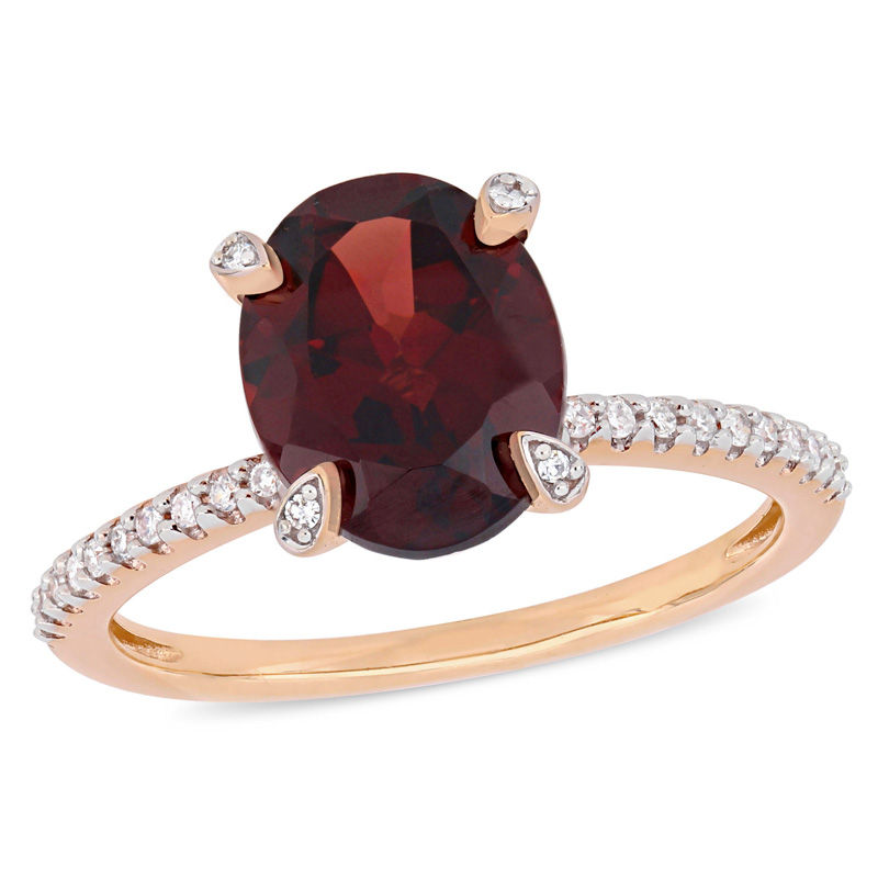 Oval Garnet and 0.10 CT. T.W. Diamond Engagement Ring in 10K Rose Gold