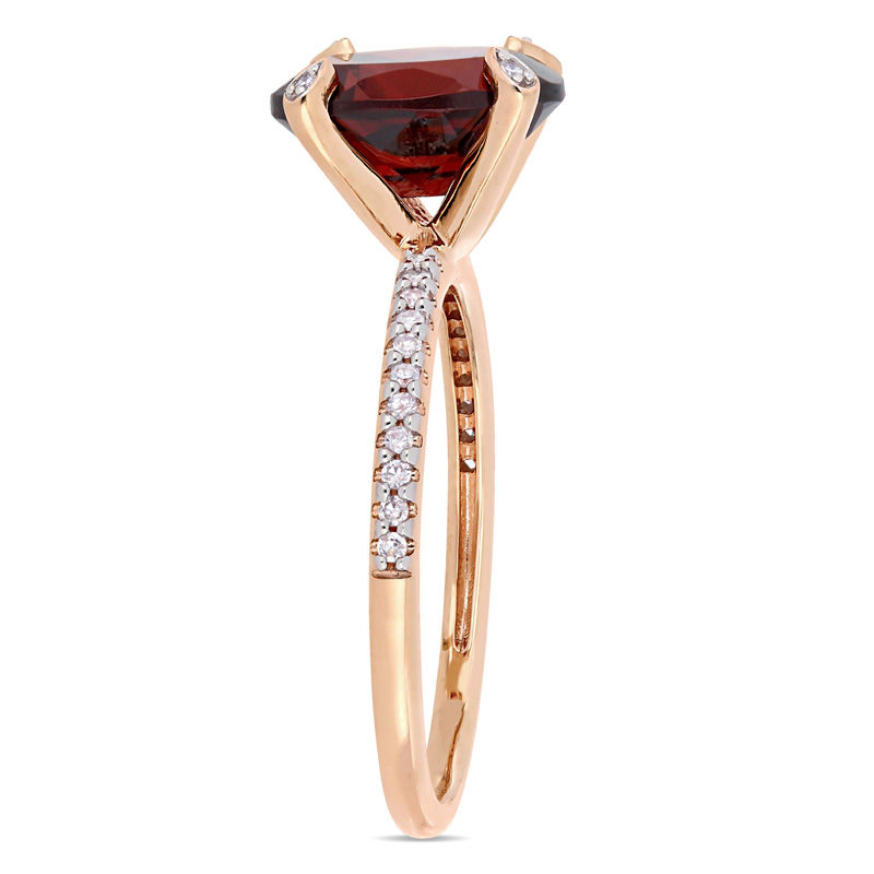 Main Image 3 of Oval Garnet and 0.10 CT. T.W. Diamond Engagement Ring in 10K Rose Gold