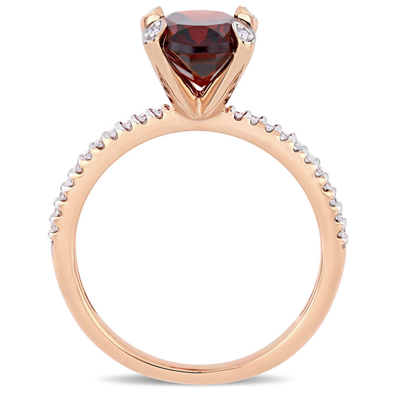 Main Image 4 of Oval Garnet and 0.10 CT. T.W. Diamond Engagement Ring in 10K Rose Gold