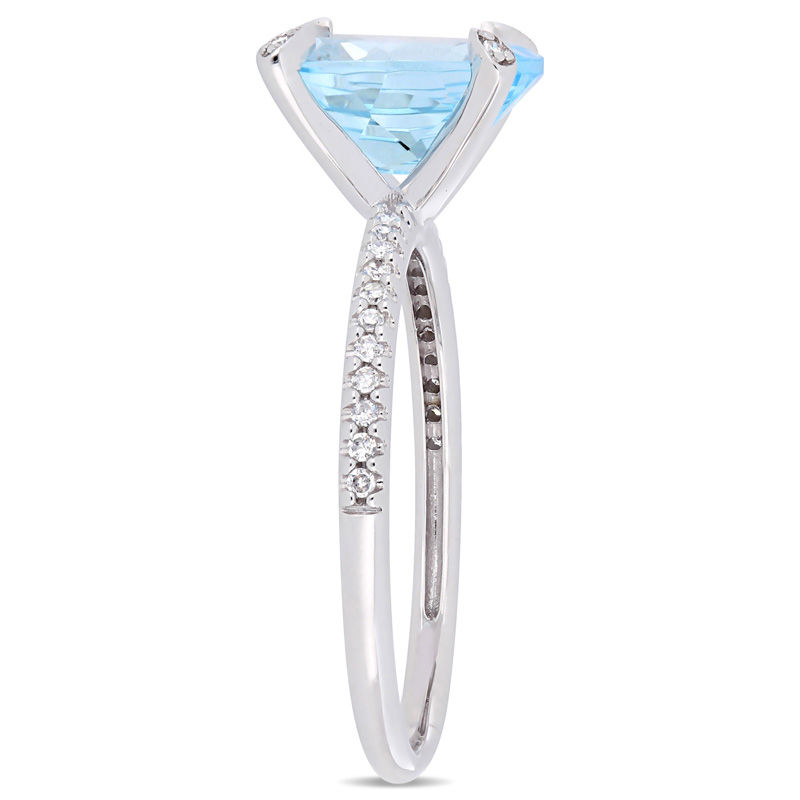 Main Image 3 of Oval Sky Blue Topaz and 0.10 CT. T.W. Diamond Engagement Ring in 10K White Gold