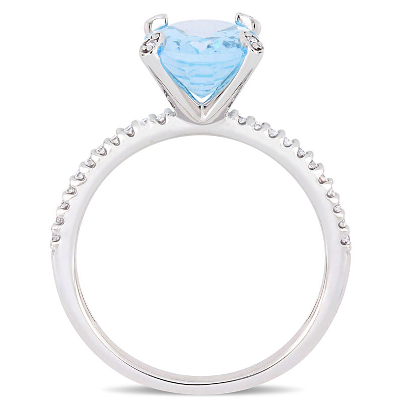 Main Image 4 of Oval Sky Blue Topaz and 0.10 CT. T.W. Diamond Engagement Ring in 10K White Gold