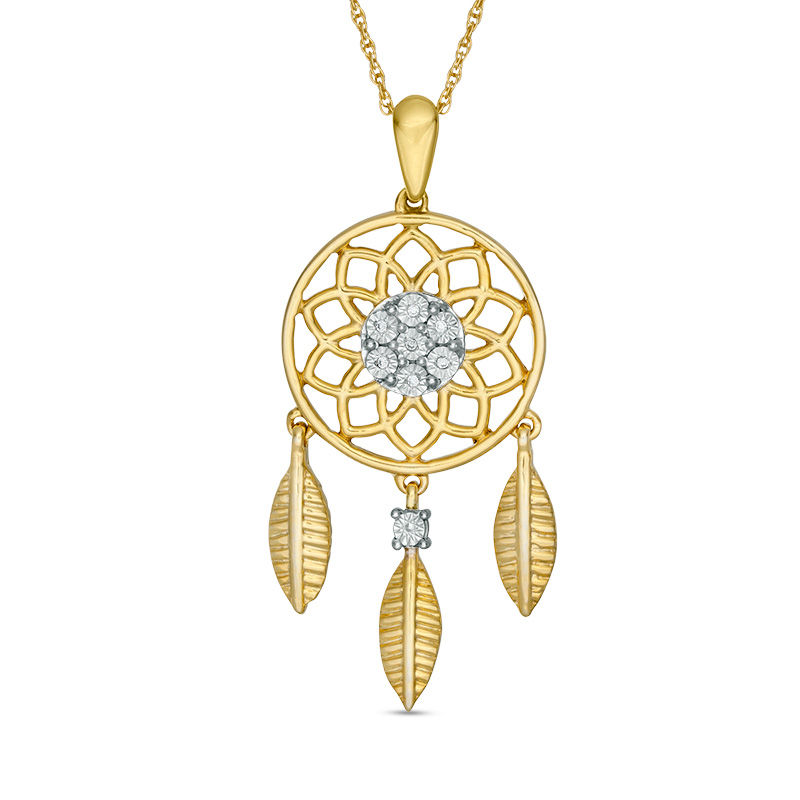 Diamond Accent Dreamcatcher Pendant in Sterling Silver and 14K Gold Plate