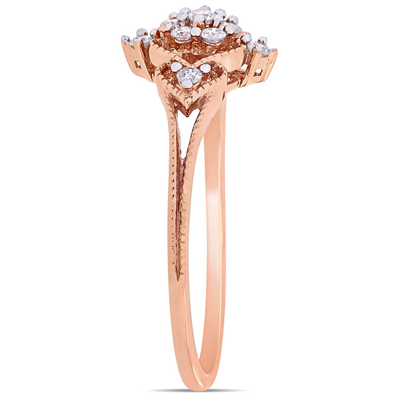 Main Image 3 of 0.17 CT. T.W. Composite Diamond Heart-Sides Vintage-Style Promise Ring in 10K Rose Gold