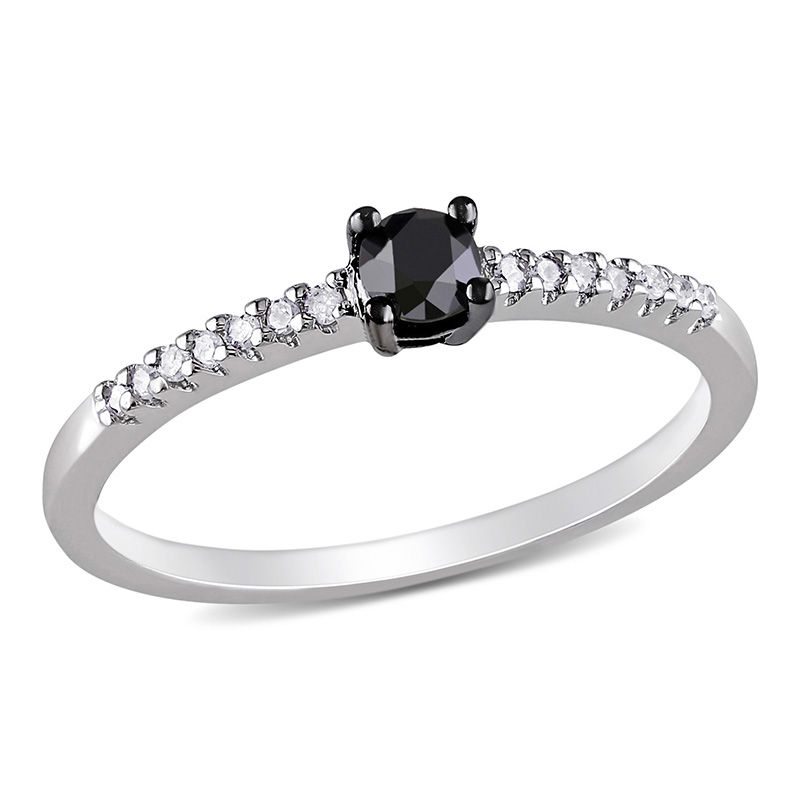 0.24 CT. T.W. Enhanced Black and White Diamond Promise Ring in 10K White Gold|Peoples Jewellers