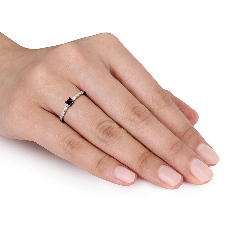 0.24 CT. T.W. Enhanced Black and White Diamond Promise Ring in 10K White Gold