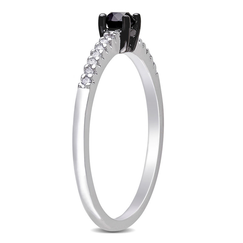 0.24 CT. T.W. Enhanced Black and White Diamond Promise Ring in 10K White Gold