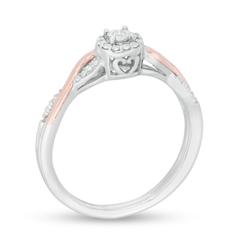 0.115 CT. T.W. Diamond Frame Twist Shank Promise Ring in Sterling Silver and 10K Rose Gold
