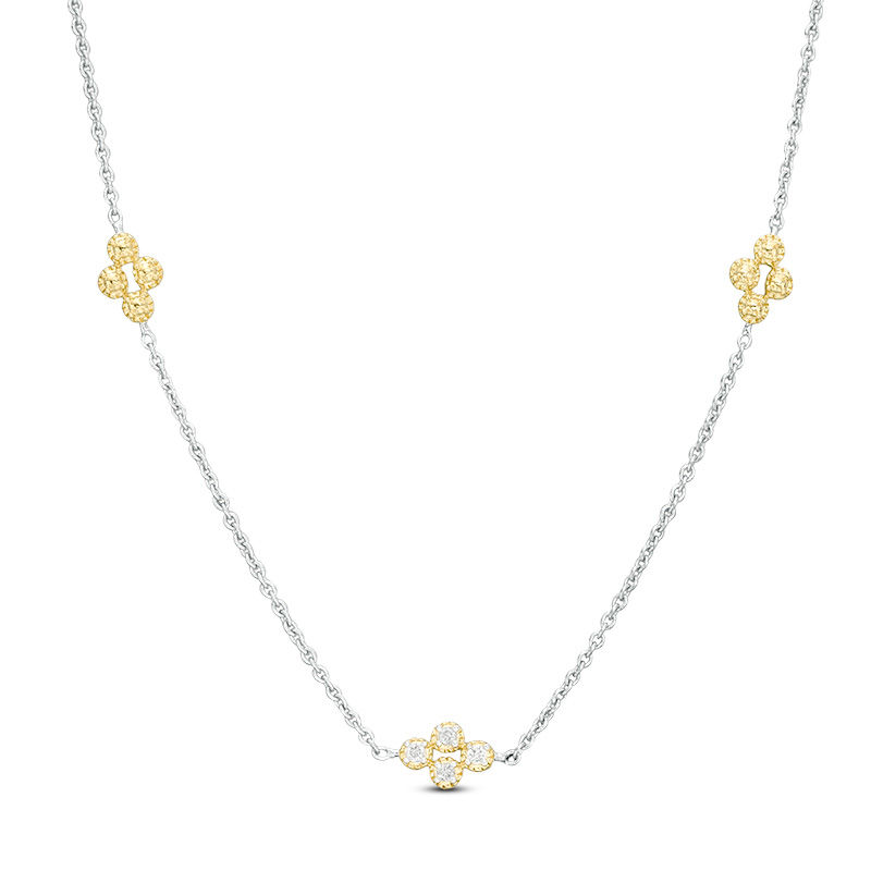 0.115 CT. T.W. Diamond Clover Station Necklace in 10K Two-Tone Gold