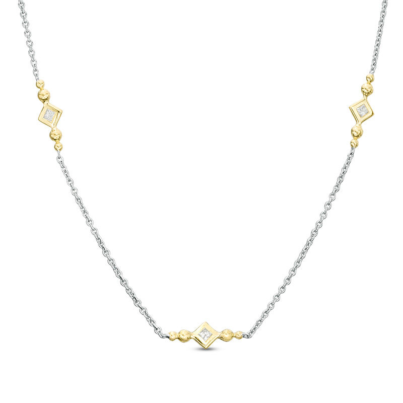 0.23 CT. T.W. Princess-Cut Diamond and Bead Station Necklace in 10K Two-Tone Gold|Peoples Jewellers