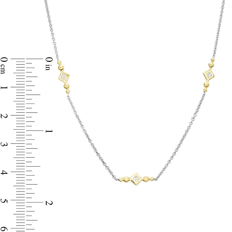 0.23 CT. T.W. Princess-Cut Diamond and Bead Station Necklace in 10K Two-Tone Gold