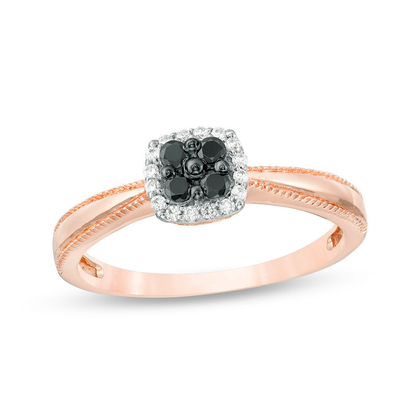 0.18 CT. T.W. Quad Enhanced Black and White Diamond Frame Promise Ring in 10K Rose Gold