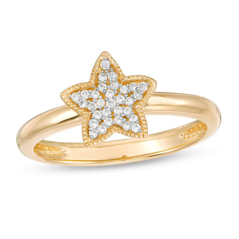 Main Image 1 of 0.10 CT. T.W. Diamond Vintage-Style Star Ring in 10K Gold