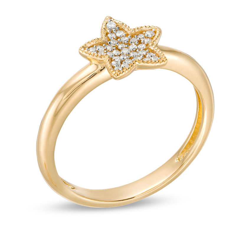 Main Image 2 of 0.10 CT. T.W. Diamond Vintage-Style Star Ring in 10K Gold