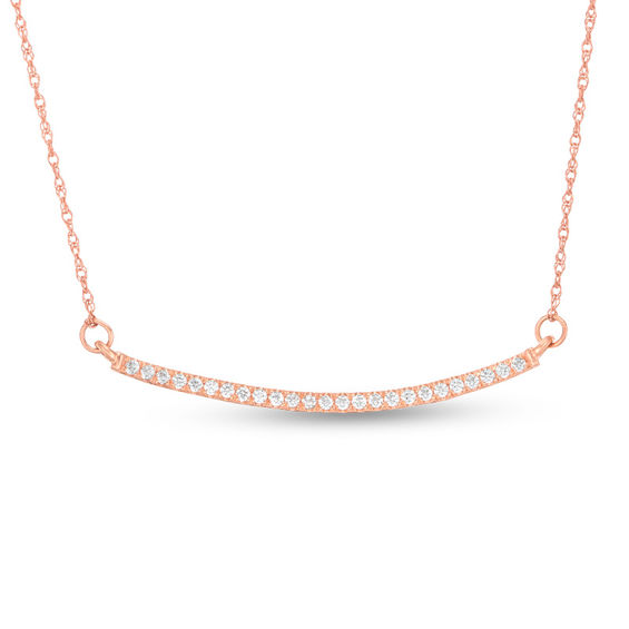 0.12 CT. T.W. Diamond Curved Bar Necklace in 10K Rose Gold