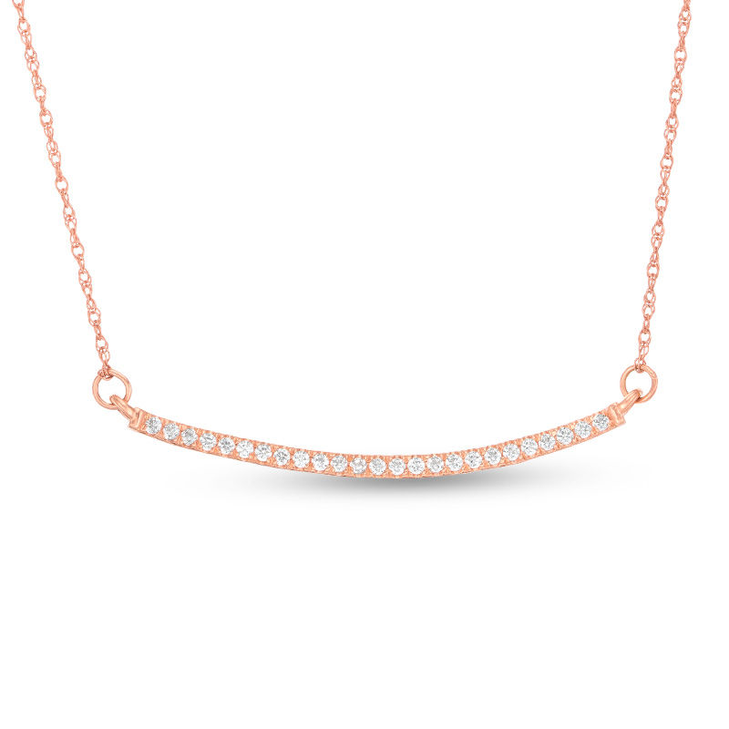 Main Image 1 of 0.12 CT. T.W. Diamond Curved Bar Necklace in 10K Rose Gold