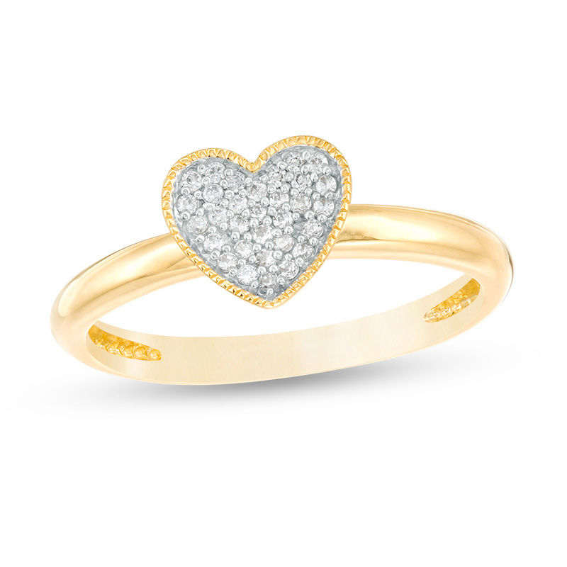 Main Image 1 of 0.10 CT. T.W. Diamond Vintage-Style Heart Ring in 10K Gold