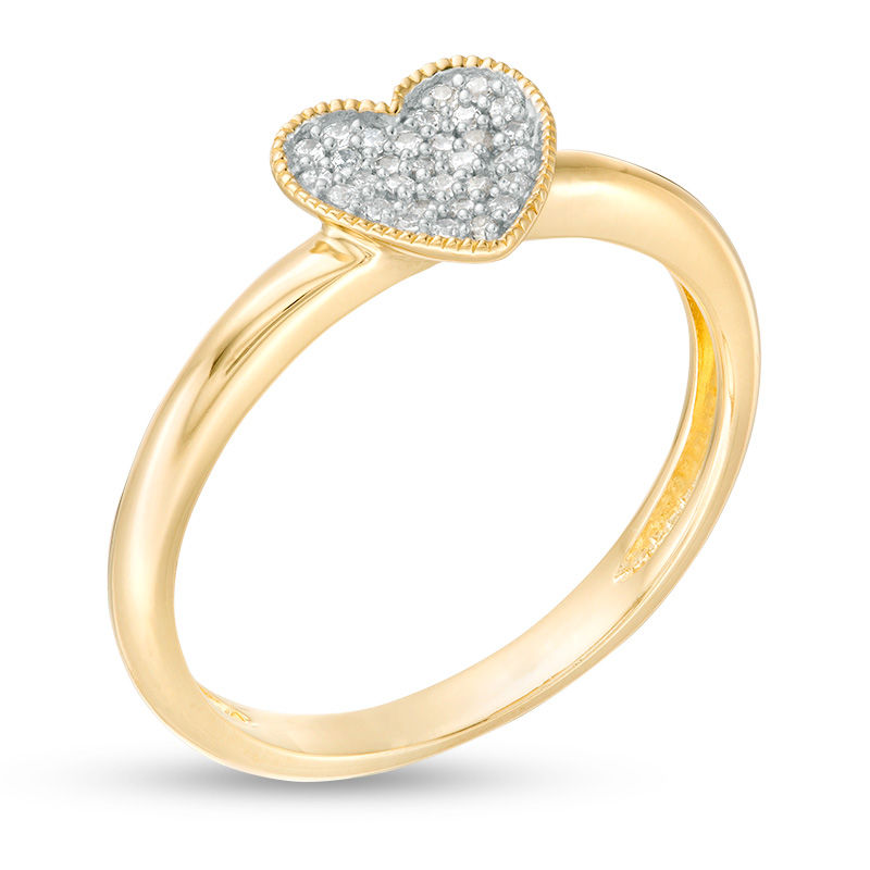 Main Image 2 of 0.10 CT. T.W. Diamond Vintage-Style Heart Ring in 10K Gold