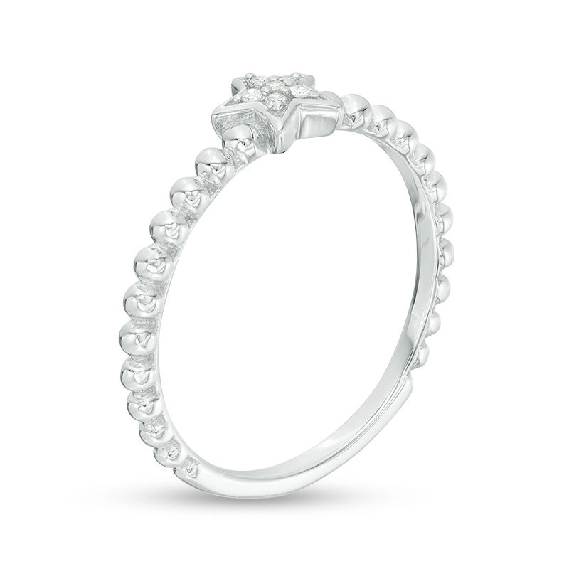Main Image 2 of Diamond Accent Star Beaded Shank Ring in 10K White Gold