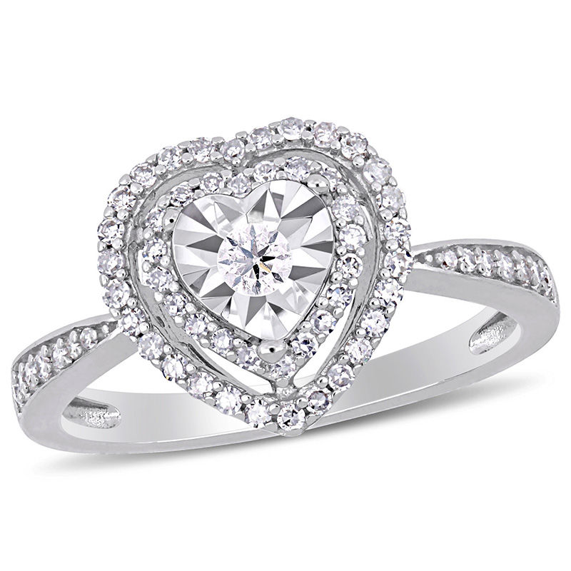 Peoples Jewellers 0.36 CT. T.W. Diamond Double Heart Frame Engagement Ring  in Sterling Silver, Peoples Jewellers