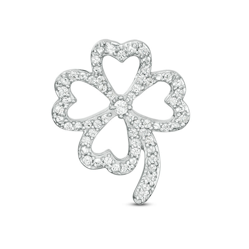 0.15 CT. T.W. Diamond Heart-Shaped Four-Leaf Clover Pendant in Sterling Silver