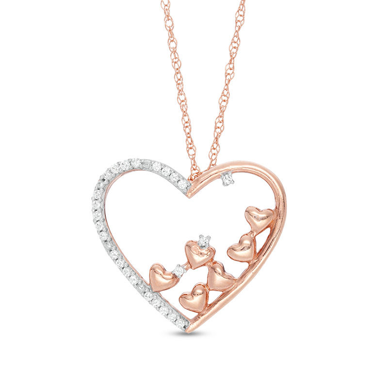 Main Image 1 of 0.10 CT. T.W. Diamond Scatter Tilted Heart Pendant in 10K Rose Gold