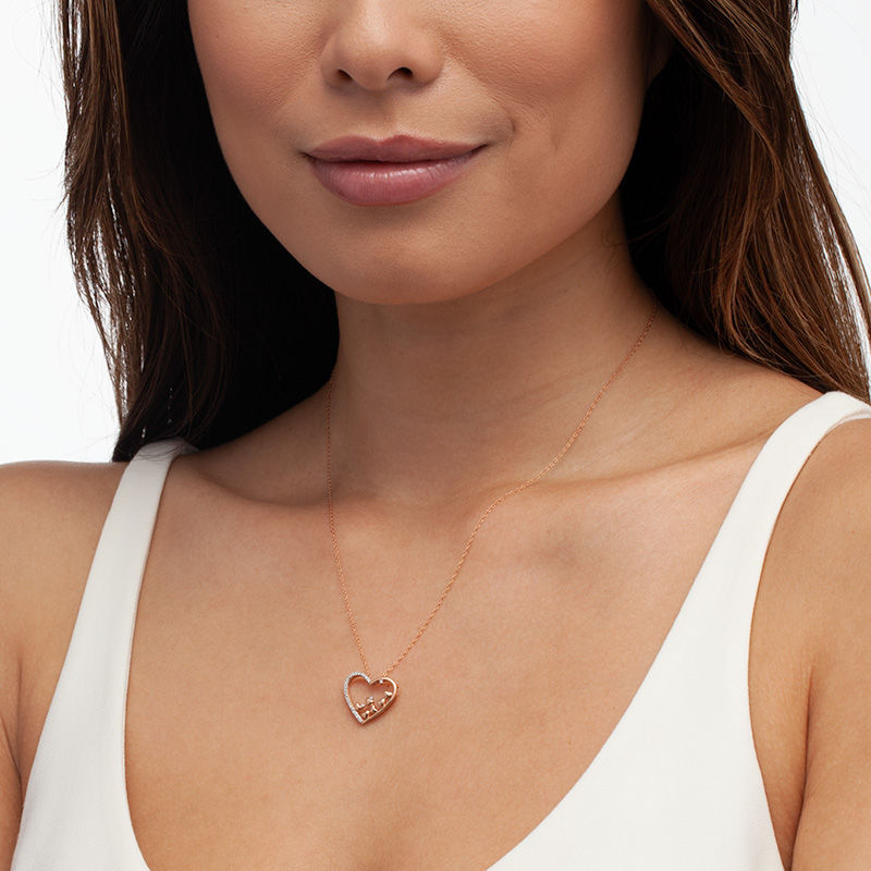 Main Image 2 of 0.10 CT. T.W. Diamond Scatter Tilted Heart Pendant in 10K Rose Gold