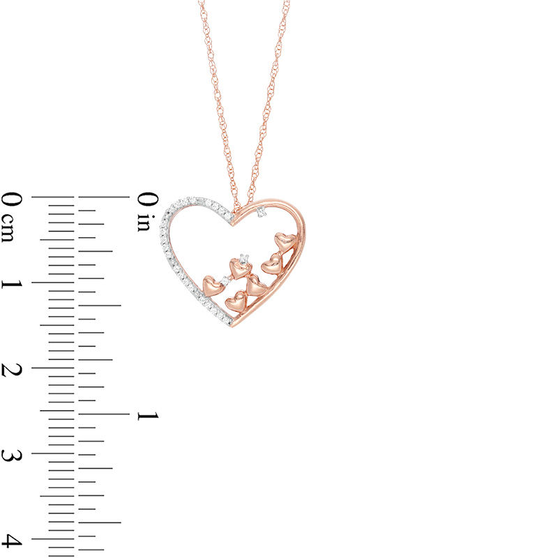 Main Image 3 of 0.10 CT. T.W. Diamond Scatter Tilted Heart Pendant in 10K Rose Gold